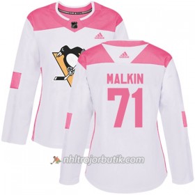 Dame Ishockey Pittsburgh Penguins Tröja Evgeni Malkin 71 Adidas 2017-2018 Vit Rosa Fashion Authentic